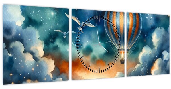 Obraz - Lietať nočnou oblohou (s hodinami) (90x30 cm)