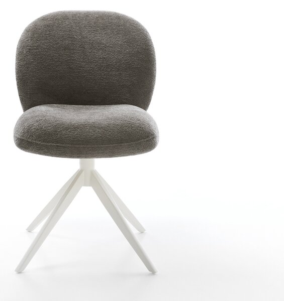 DELIFE Jedálenská stolička Nube-Flex bouclé mäkký tmavobéžová krížová podstava široká biela 360° otočný hojdacia funkcia vrecková pružina