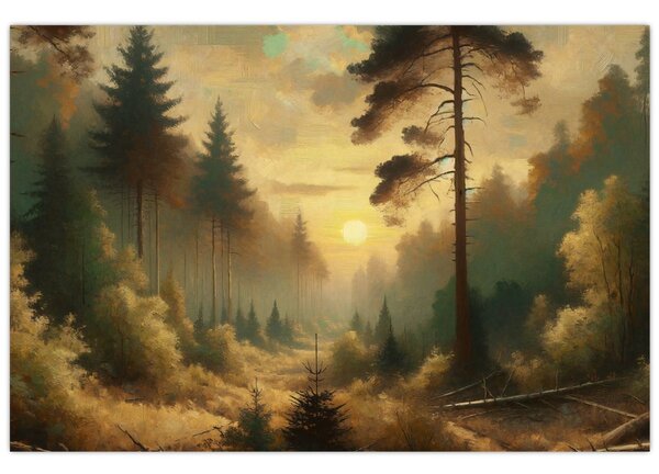 Obraz - Slnko žiariace lesom (90x60 cm)