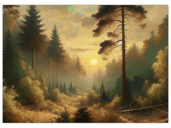 Obraz - Slnko žiariace lesom (70x50 cm)