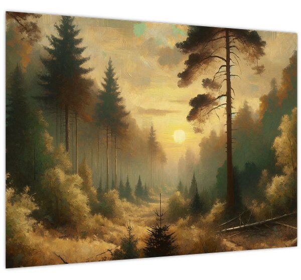 Obraz - Slnko žiariace lesom (70x50 cm)