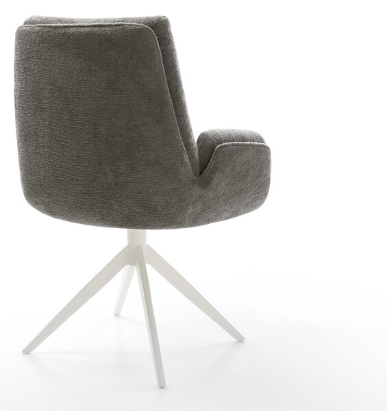 DELIFE Jedálenská stolička Clea-Flex bouclé mäkký tmavobéžová krížová podstava široká biela 360° otočná hojdacia funkcia