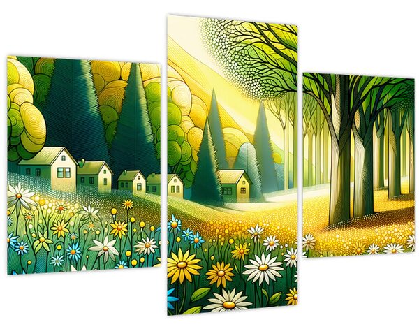 Obraz - Dedina v žlto-zelenej (90x60 cm)