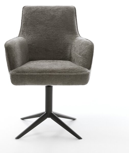DELIFE Jedálenská stolička Heira-Flex s opierkami bouclé mäkký tmavobéžová podstava čierna 360° otočný hojdacia funkcia vrecková pružina