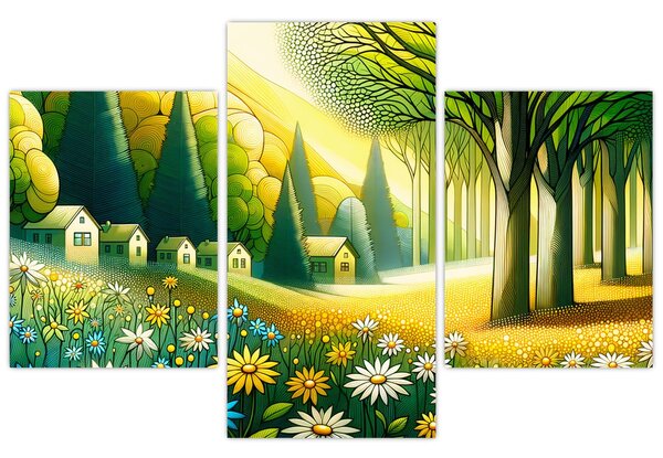 Obraz - Dedina v žlto-zelenej (90x60 cm)