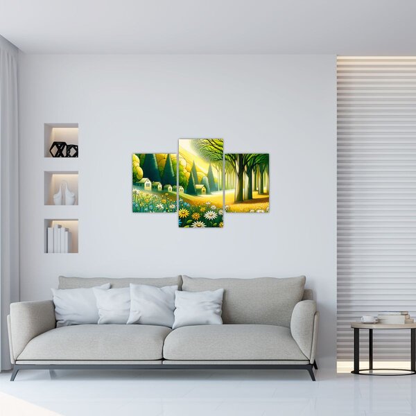 Obraz - Dedina v žlto-zelenej (90x60 cm)