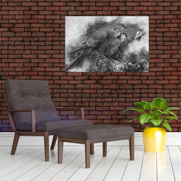 Obraz - Akvareloví papagáje (90x60 cm)