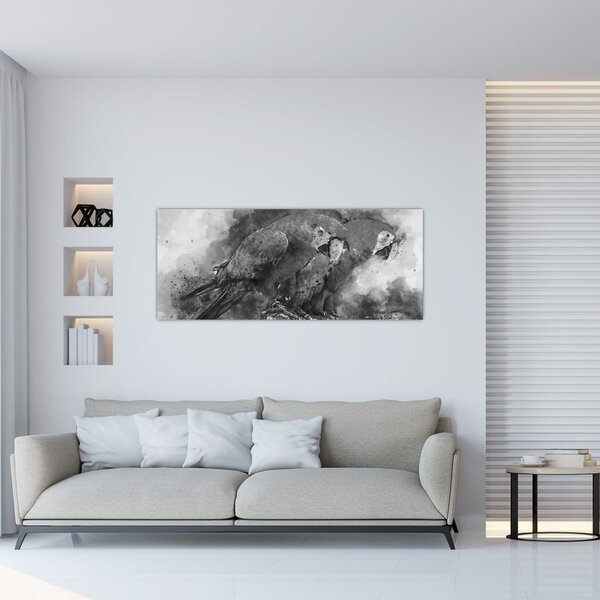 Obraz - Akvareloví papagáje (120x50 cm)