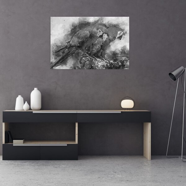 Obraz - Akvareloví papagáje (90x60 cm)
