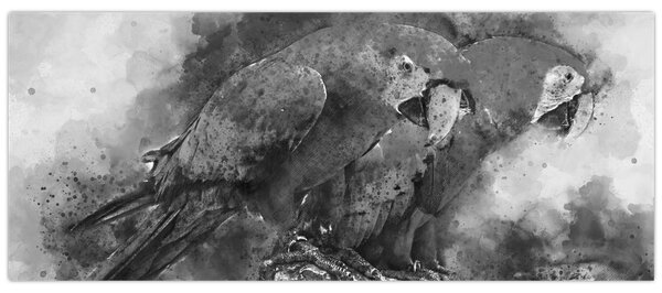 Obraz - Akvareloví papagáje (120x50 cm)