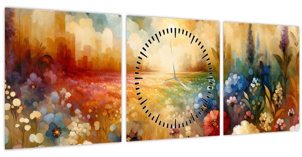 Obraz - Pestrofarebná lúka (s hodinami) (90x30 cm)