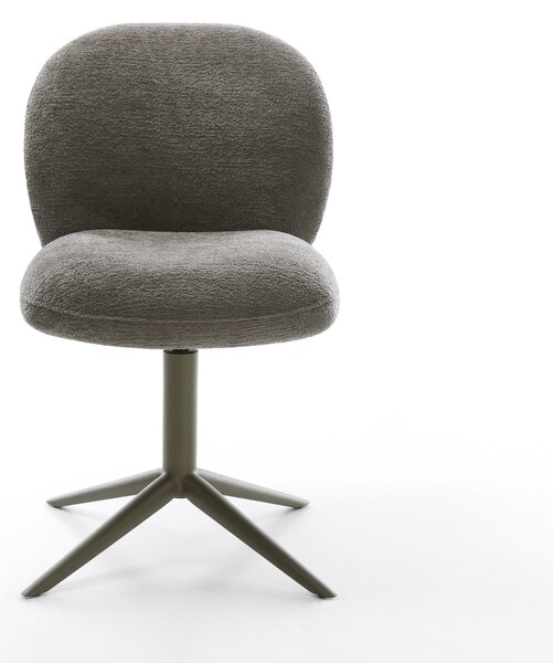 DELIFE Jedálenská stolička Nube-Flex bouclé mäkký tmavobéžová podstava titánová farba 360° otočný hojdacia funkcia vrecková pružina