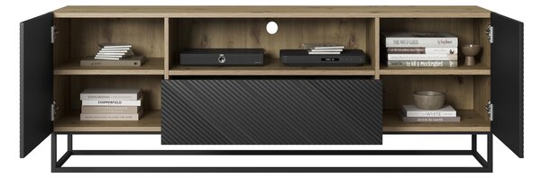 TV stolík Asha 167 cm so zásuvkou a kovovou konštrukciou - artisan / čierny mat