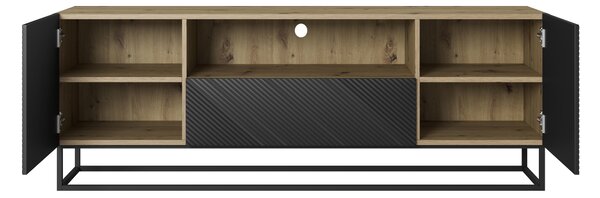 TV stolík Asha 167 cm so zásuvkou a kovovou konštrukciou - artisan / čierny mat
