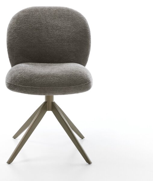 DELIFE Jedálenská stolička Nube-Flex bouclé mäkký tmavobéžová krížová podstava široká titánová farba 360° otočný hojdacia funkcia vrecková pružina
