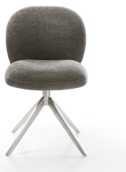 DELIFE Jedálenská stolička Nube-Flex bouclé mäkký tmavobéžová krížová podstava široká nerezová oceľ 360° otočný hojdacia funkcia vrecková pružina
