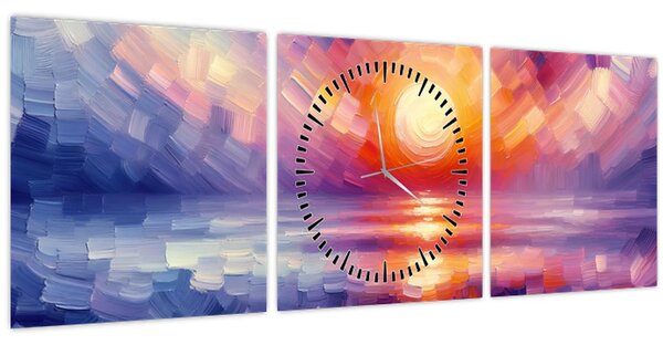 Obraz - Farebný umelecký západ slnka (s hodinami) (90x30 cm)