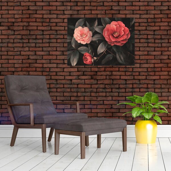 Obraz - Červené kvety na tmavom pozadí (70x50 cm)