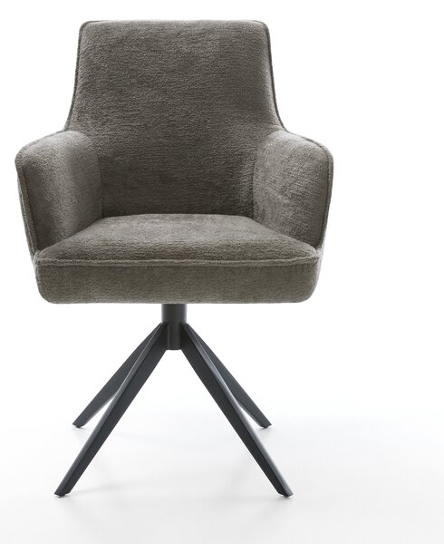 DELIFE Jedálenská stolička Heira-Flex s opierkami bouclé mäkký tmavobéžová krížová podstava široká čierna 360° otočná hojdacia funkcia vrecková pružina