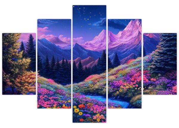 Obraz - Fialová krajina pri úplnku (150x105 cm)
