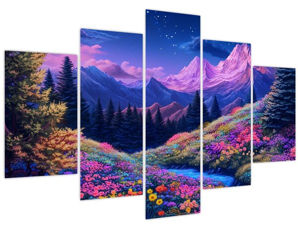 Obraz - Fialová krajina pri úplnku (150x105 cm)