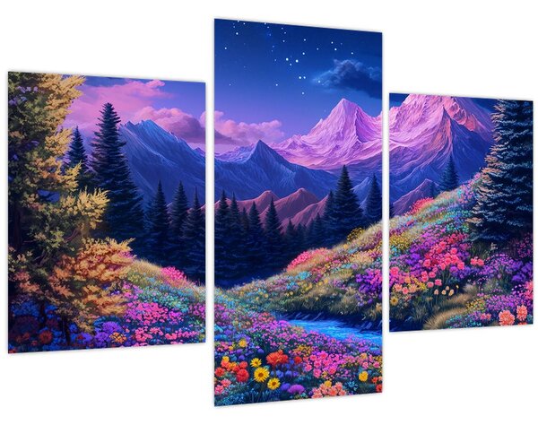 Obraz - Fialová krajina pri úplnku (90x60 cm)