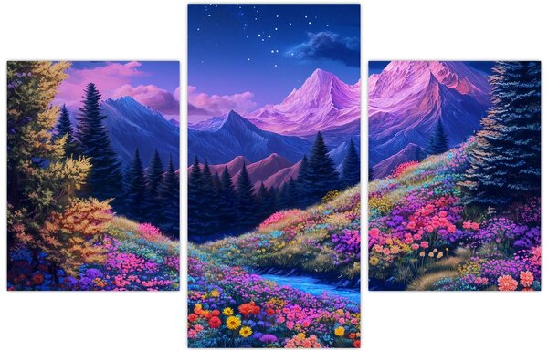 Obraz - Fialová krajina pri úplnku (90x60 cm)