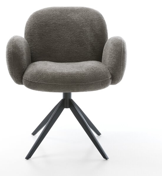 DELIFE Jedálenská stolička Nube-Flex s opierkami bouclé mäkký tmavobéžová krížová podstava široká čierna 360° otočná hojdacia funkcia vrecková pružina