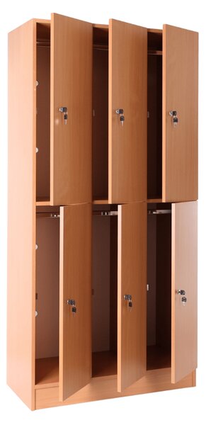 Drevená šatníková skrinka Visio - 6 boxov, 90 x 45 x 185 cm, cylindrický zámok, buk