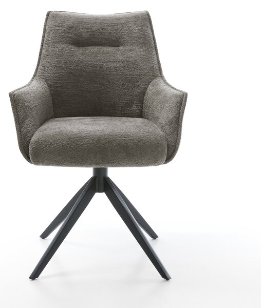 DELIFE Jedálenská stolička Alja-Flex s opierkami bouclé mäkký tmavobéžová krížová podstava široká čierna 360° otočná hojdacia funkcia vrecková pružina
