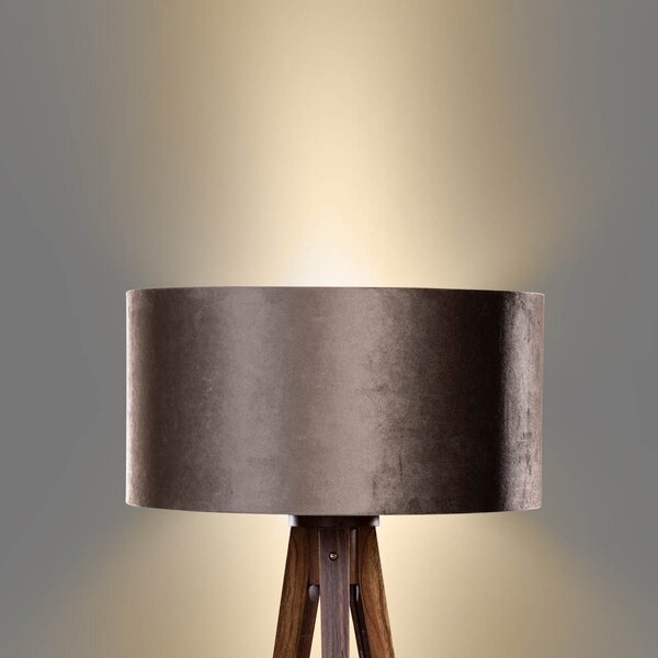 Stojacia lampa na troch nohách z orechového dreva s hnedým zamatovým tienidlom 50 cm - Tripod Classic