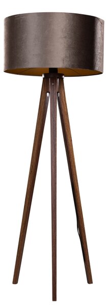 Stojacia lampa na troch nohách z orechového dreva s hnedým zamatovým tienidlom 50 cm - Tripod Classic