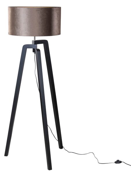 Stojacia lampa čierna s hnedým zamatovým tienidlom 50 cm - Puros