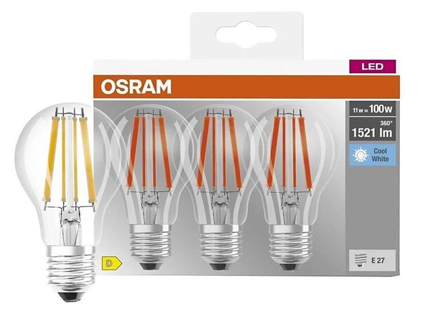 Sada 3x LED žiaroviek BASE CLASSIC FILAMENT A60 E27/11W/230V 4000K - Osram