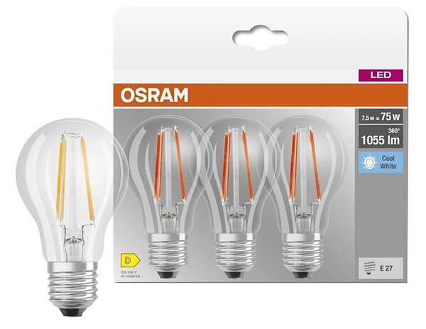 Sada 3x LED žiaroviek BASE CLASSIC FILAMENT A60 E27/7,5W/230V 4000K - Osram
