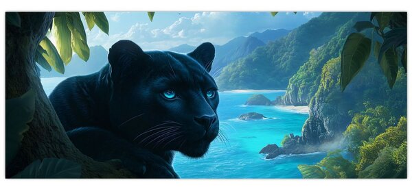 Obraz - Čierny panter v džungli (120x50 cm)