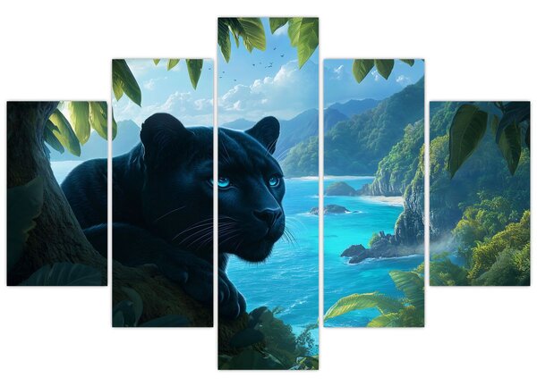 Obraz - Čierny panter v džungli (150x105 cm)