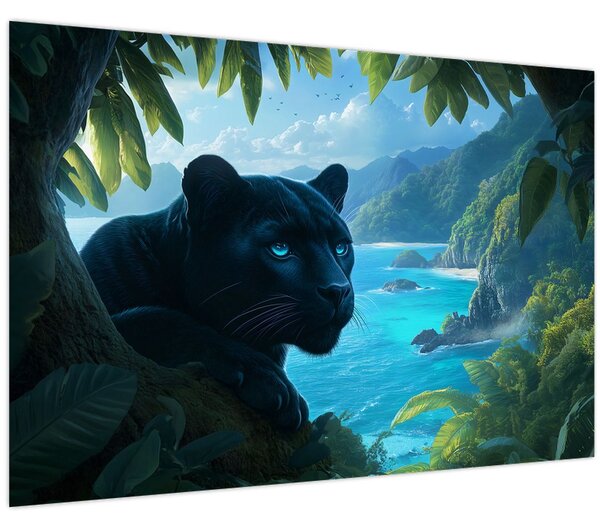 Obraz - Čierny panter v džungli (90x60 cm)