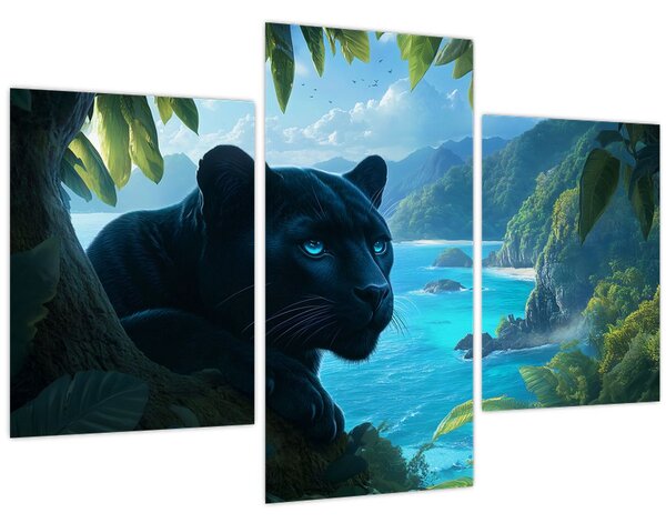 Obraz - Čierny panter v džungli (90x60 cm)