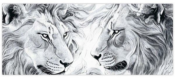 Obraz - Kreslené levie hlavy (120x50 cm)