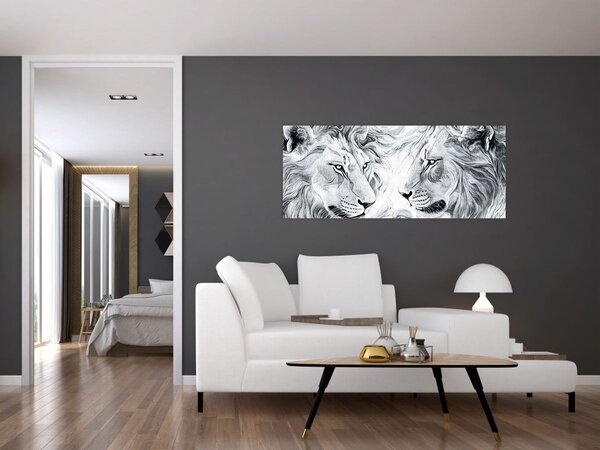 Obraz - Kreslené levie hlavy (120x50 cm)