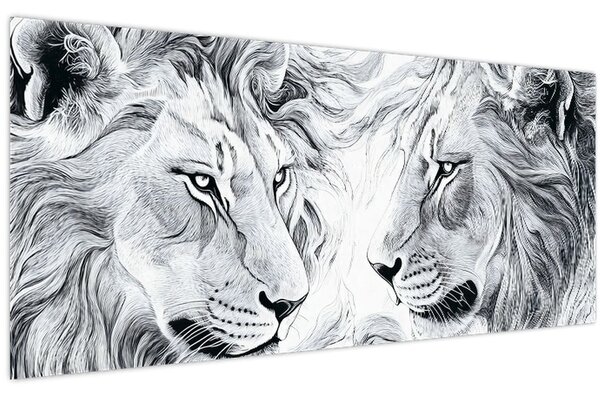 Obraz - Kreslené levie hlavy (120x50 cm)