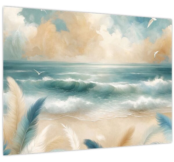 Obraz – Maľovaná pláž v jemných farbách (70x50 cm)