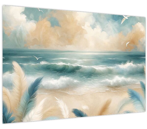 Obraz – Maľovaná pláž v jemných farbách (90x60 cm)