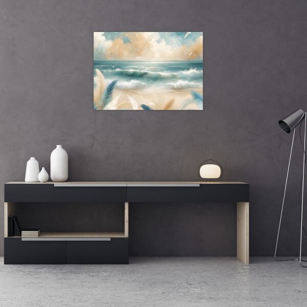 Obraz – Maľovaná pláž v jemných farbách (70x50 cm)