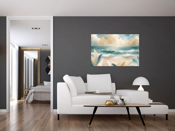 Obraz – Maľovaná pláž v jemných farbách (90x60 cm)
