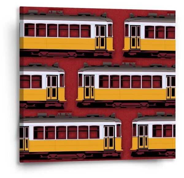Sablio Obraz Lisabonské historické električky Červený Pattern - 50x50 cm