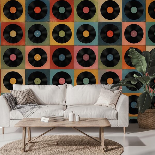 Tapeta retro vinylové platne na farebnom pozadí