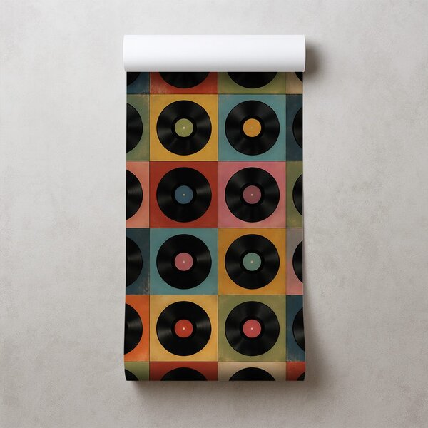 Tapeta retro vinylové platne na farebnom pozadí