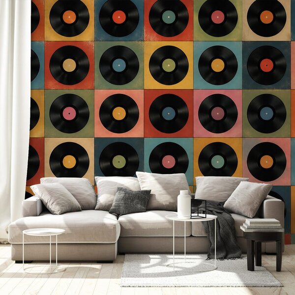 Tapeta retro vinylové platne na farebnom pozadí